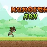 Nhân vật ninja đang chạy trên nền rừng với đồng xu lơ lửng phía trước