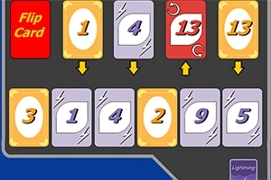 Các lá bài có số và hình mũi tên trên bàn chơi, cùng một nút Flip Card màu đỏ