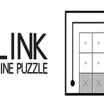 Văn bản LINK LINE PUZZLE bên trái và hình minh họa các ô vuông với biểu tượng cộng và đường kẻ nối các điểm bên phải