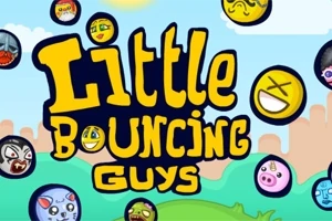 Hình ảnh có chữ Little Bouncing Guys với nền trời xanh và các khuôn mặt tròn, đa dạng biểu cảm xung quanh