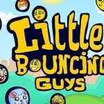 Hình ảnh có chữ Little Bouncing Guys với nền trời xanh và các khuôn mặt tròn, đa dạng biểu cảm xung quanh