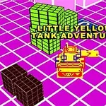 Xe tăng màu vàng trên nền ô vuông tím với chữ Little Yellow Tank Adventure