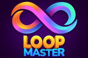 Biểu tượng vô cực đầy màu sắc với dòng chữ LOOP MASTER bên dưới trên nền màu tối