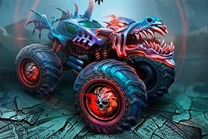 Mad Truck Challenge Xe tải quái vật với thiết kế hình rồng và đầu lâu trên nền đá nứt