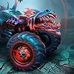 Mad Truck Challenge Xe tải quái vật với thiết kế hình rồng và đầu lâu trên nền đá nứt