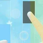 Hình ảnh hai ngón tay chạm vào các ô màu đen trên nền màu xanh nhạt với các hình ngôi sao và bong bóng mờ