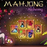 Hình ảnh có chữ Mahjong Alchemy với các biểu tượng kỳ ảo như kỳ lân, chim thần thoại, bướm và hoa anh đào