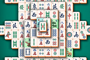 Các quân mạt chược xếp thành hình khối, nền màu xanh