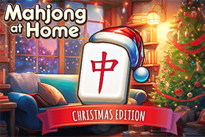 Hình ảnh có một ô bài mạt chược đội mũ Giáng Sinh, nền là phòng khách trang trí cây thông Noel và ánh sáng ấm áp