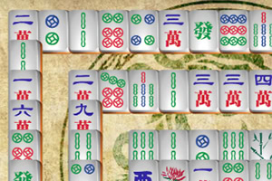 Mahjong Connect 2 Online Các khối gạch chữ và ký hiệu màu xanh, đỏ trên nền trang trí kiểu truyền thống