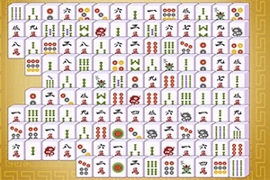 Hình ảnh một bộ bài mạt chược được sắp xếp trên nền màu vàng