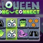 Hình ảnh hiển thị các biểu tượng Halloween như mắt, bí ngô, ma quái, mèo đen và lọ thuốc trên các ô ghép hình với tiêu đề lớn phía trên