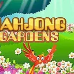 Hình ảnh một chú chim với bộ lông màu cam và dòng chữ Mahjong Gardens nổi bật trên nền vườn hoa đầy màu sắc với nhiều bông hoa nhỏ