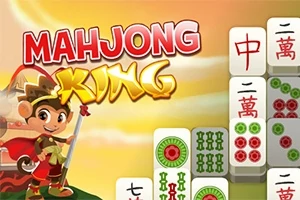 Nhân vật hoạt hình đội vương miện đứng cạnh các quân bài mạt chược với chữ và ký hiệu