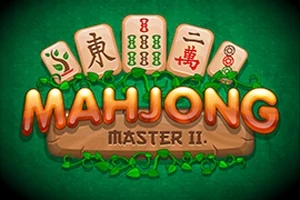 Hình ảnh có các quân bài mạt chược với chữ MAHJONG MASTER II nổi bật trên nền xanh