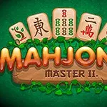Hình ảnh có các quân bài mạt chược với chữ MAHJONG MASTER II nổi bật trên nền xanh