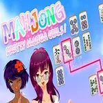Các cô gái manga với tóc màu rực rỡ ở phía trước một trò chơi xếp hình mahjong