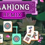 Các quân bài mạt chược với họa tiết chim và hoa văn, nằm dưới tiêu đề Mahjong Remix trên nền hoa lá