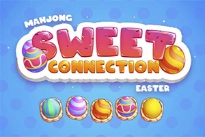 Nền màu xanh với dòng chữ Sweet Connection nổi bật màu hồng cùng các quả trứng Phục Sinh trang trí nhiều màu sắc