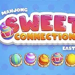 Nền màu xanh với dòng chữ Sweet Connection nổi bật màu hồng cùng các quả trứng Phục Sinh trang trí nhiều màu sắc