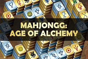 Các khối xếp chồng lên nhau với biểu tượng giả kim trên bề mặt, kèm theo dòng chữ lớn ở giữa