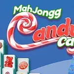 Tiêu đề Candy Cane với nền xanh, cây kẹo mút đỏ trắng và hình ảnh của các ngôi nhà phủ tuyết
