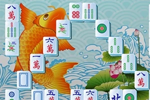 Hình ảnh một con cá vàng lớn trên nền sóng nước cùng với các quân bài xếp chồng lên nhau