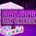 Khối lập phương phát sáng với các biểu tượng và chữ MAHJONGG DARK DIMENSIONS màu tím