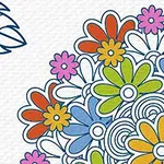Hình vẽ họa tiết hoa nhiều màu sắc và lá màu xanh trên nền trắng