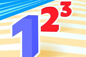 Các số 1 màu xanh, 2 và 3 màu đỏ nổi bật trên nền sọc vàng xanh