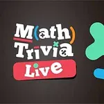 Hình ảnh có chữ Math Trivia Live với các biểu tượng toán học màu sắc trên nền tối