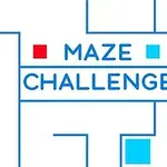 Hình ảnh chữ Maze Challenge nằm trong một mê cung xanh dương với các ô vuông đỏ và xanh nhạt