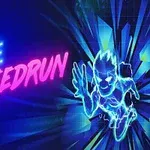 Hình ảnh có chữ Maze Speedrun với phông chữ neon sáng, cùng hình ảnh nhân vật phát sáng đang chạy phía bên phải