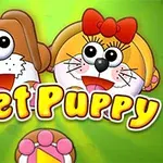 Hai nhân vật hoạt hình giống chó tươi cười với tên Meet Puppy trên nền màu xanh lá