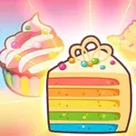 Ba chiếc bánh ngọt màu sắc với bánh cupcake ở bên trái, bánh tầng ở giữa, và bánh hình vuông ở bên phải trên nền sáng