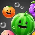 Các loại trái cây hoạt hình dễ thương với khuôn mặt tươi cười, bao gồm dưa hấu, cam, dứa và nho trên nền đen