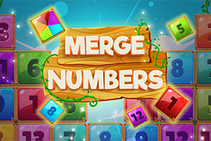 Hình ảnh có chữ Merge Numbers trên bảng gỗ với các ô số đầy màu sắc xung quanh