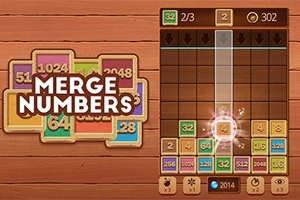 Hình ảnh có chữ Merge Numbers bên trái và một lưới ô vuông số màu sắc bên phải với hiệu ứng phát sáng trên một ô số