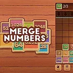 Hình ảnh có chữ Merge Numbers bên trái và một lưới ô vuông số màu sắc bên phải với hiệu ứng phát sáng trên một ô số