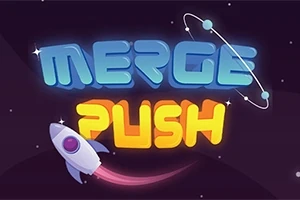Một hình ảnh với chữ MERGE PUSH nổi bật trên nền tối, có hình tên lửa với đuôi sáng và một quỹ đạo hành tinh