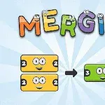 Chữ MERGIS đầy màu sắc ở trên cùng với các khối màu vàng và xanh có khuôn mặt và số, cùng mũi tên chỉ từ khối vàng sang khối xanh