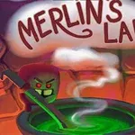 Một nhân vật nhỏ đang khuấy nồi chất lỏng màu xanh bên dưới dòng chữ Merlins Lab với khói trắng bốc lên