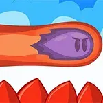 Hình ảnh nhân vật tím với khuôn mặt cau có trong ống lửa màu cam, phía dưới là các gai đỏ và nền trời xanh