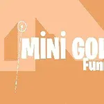 Chữ Mini Golf Funny màu trắng trên nền cam với đồ họa đơn giản