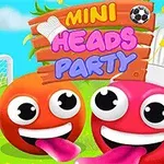 Hai hình bóng màu sắc với biểu cảm vui nhộn, một chiếc đội bếp trên đầu, và dòng chữ MINI HEADS PARTY trên nền cỏ xanh