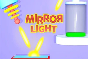 Hình ảnh có nền màu tím với dòng chữ MIRROR LIGHT màu đỏ, các tia sáng vàng và một thiết bị hình trụ