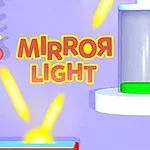 Hình ảnh có nền màu tím với dòng chữ MIRROR LIGHT màu đỏ, các tia sáng vàng và một thiết bị hình trụ