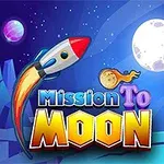Tên lửa bay về phía mặt trăng trên nền trời đầy sao, với chữ Mission To Moon bên dưới
