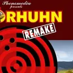 Hình ảnh có tiêu đề Moorhuhn Remake với con gà trong bia mục tiêu và phong cảnh nông thôn phía sau