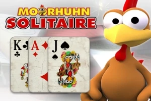 Hình ảnh một chú gà hoạt hình đứng cạnh ba lá bài Tây với nền tiêu đề phía trên